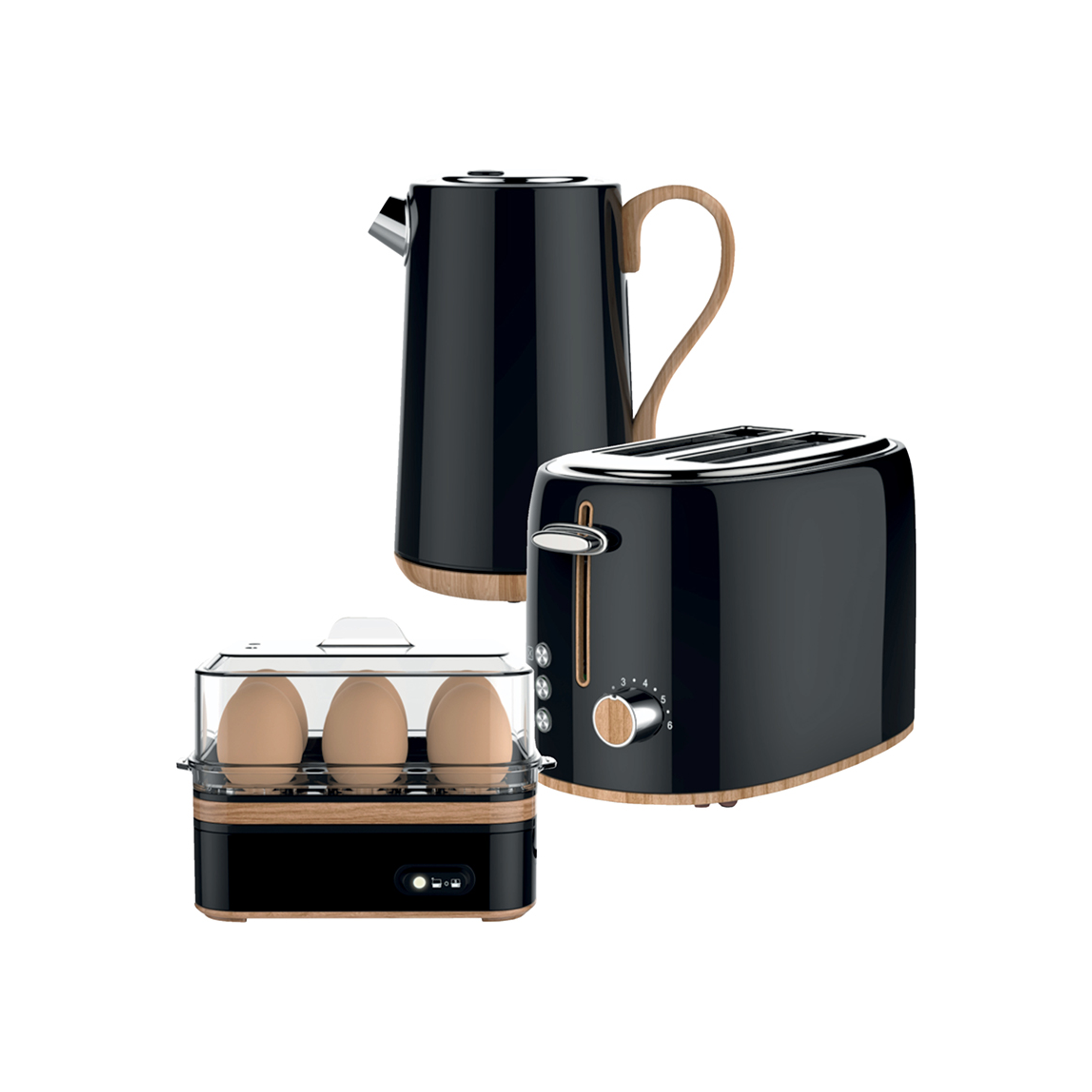 Swan Cordless Kettle & 2 Slice Toaster & Egg Boiler - Black